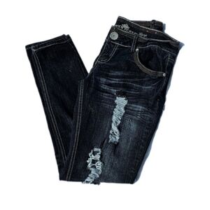 🆕️ Almost Famous Dark Wash Distressed Skinny Jeans Size 9